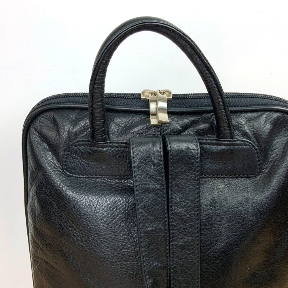 Genuine Leather Medium Black Backpack Organizer Business Travel - Picture 6 of 16